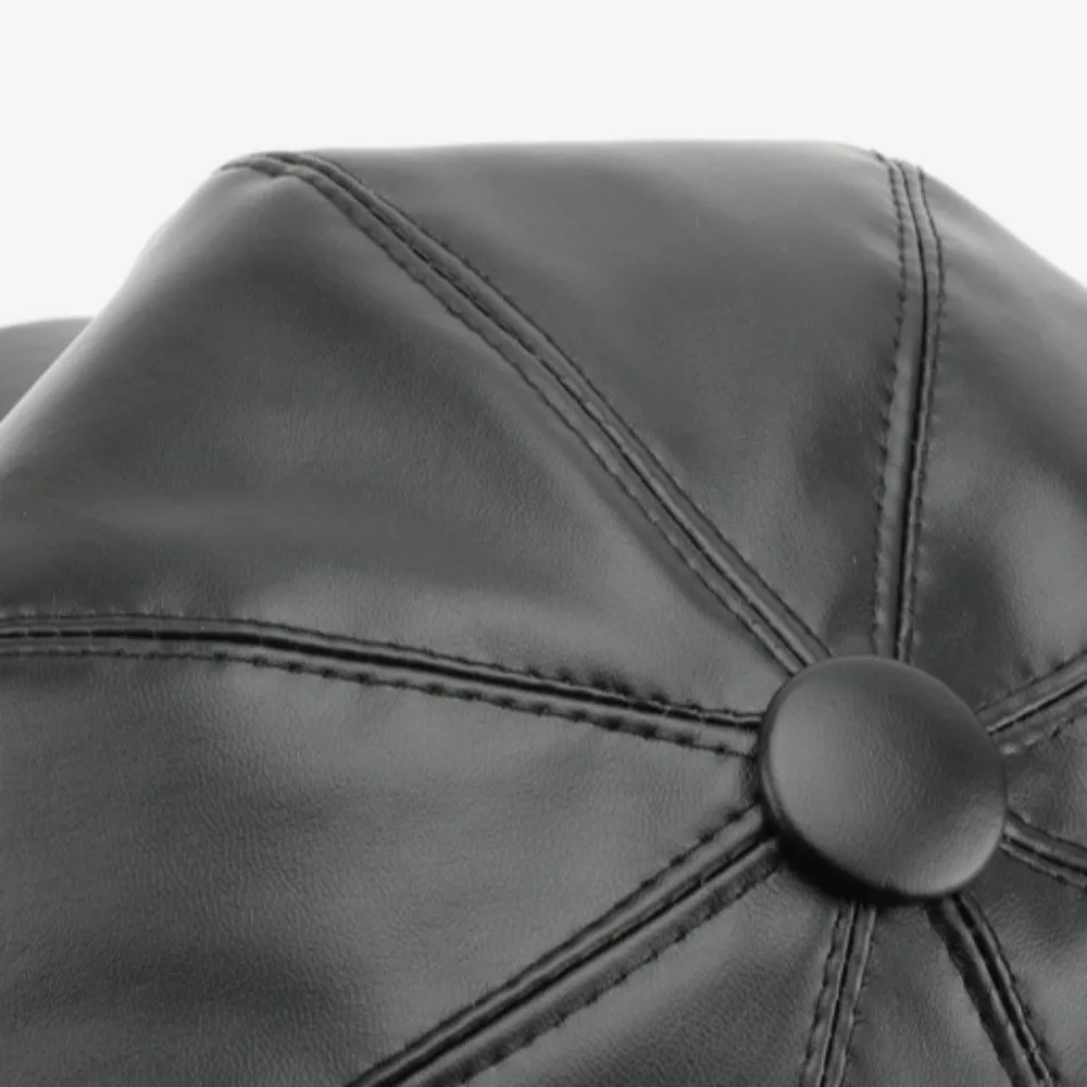 JK Solid Color Vintage PU Beret Cap British Retro Black Octagonal hat Keep Warm Versatile Korean Leather Painter Hat for Woman 4