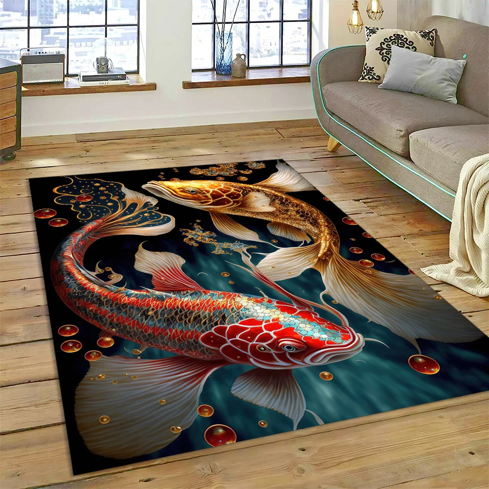 Koi Carp Naturalize Yin Yang Fish Cartoon Carpet Rug for Home Living Room Bedroom Sofa Doormat Decor,Kids Area Rug Non-slip Mat