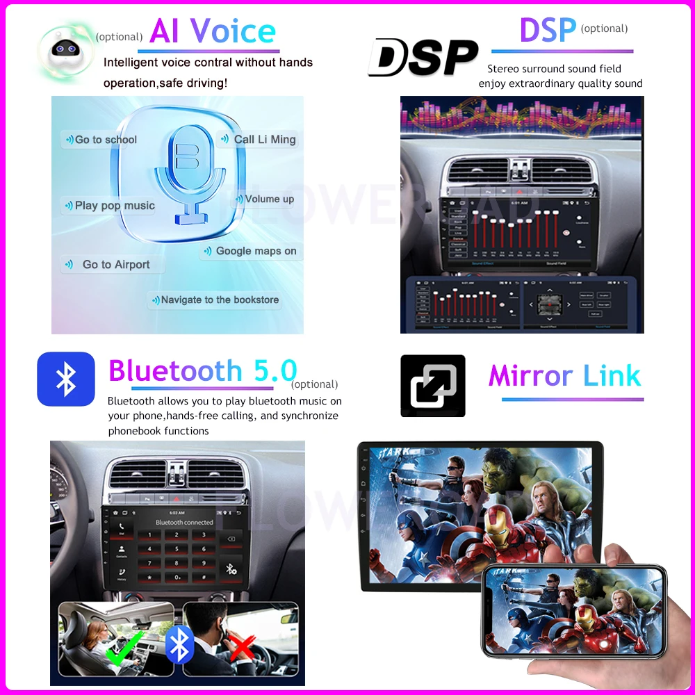 Autoradio Android 13, Navigation GPS, DSP, BT, Carplay, Lecteur Vidéo, Sans DVD, 2 DIN, Limitation, pour Voiture Renault Megane 2 (2002-2009)