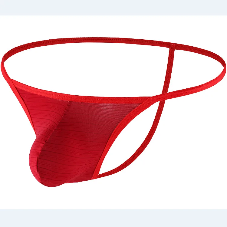 Men's Bulge Thong Sexy Ice Silk Gay Low Rise U Convex Pouch G-string Ultra Thin Breathable Comfortable Underwear Elastic Knicker