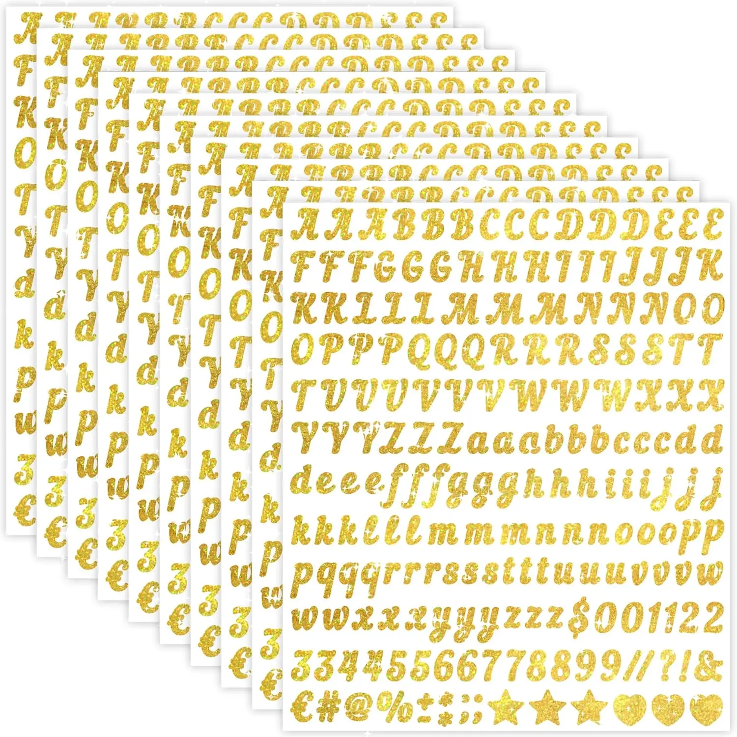 2000Pcs Gold Glitter Alphabet Stickers, 0.5 Inch Self-Adhesive Waterproof Vinyl Letters & Numbers for Graduation Cap, Mailbox