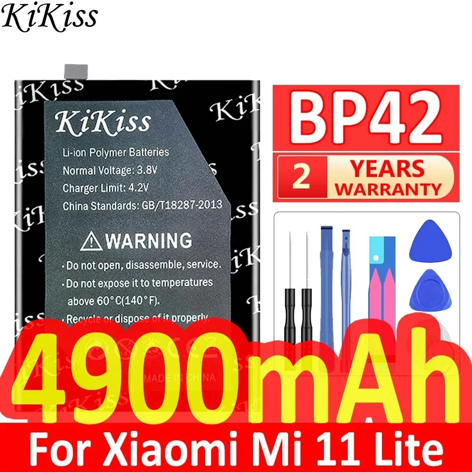 

Мощный аккумулятор KiKiss BP42 емкостью 4900 мАч для Xiaomi Mi 11 Lite Mi11 Lite 11Lite