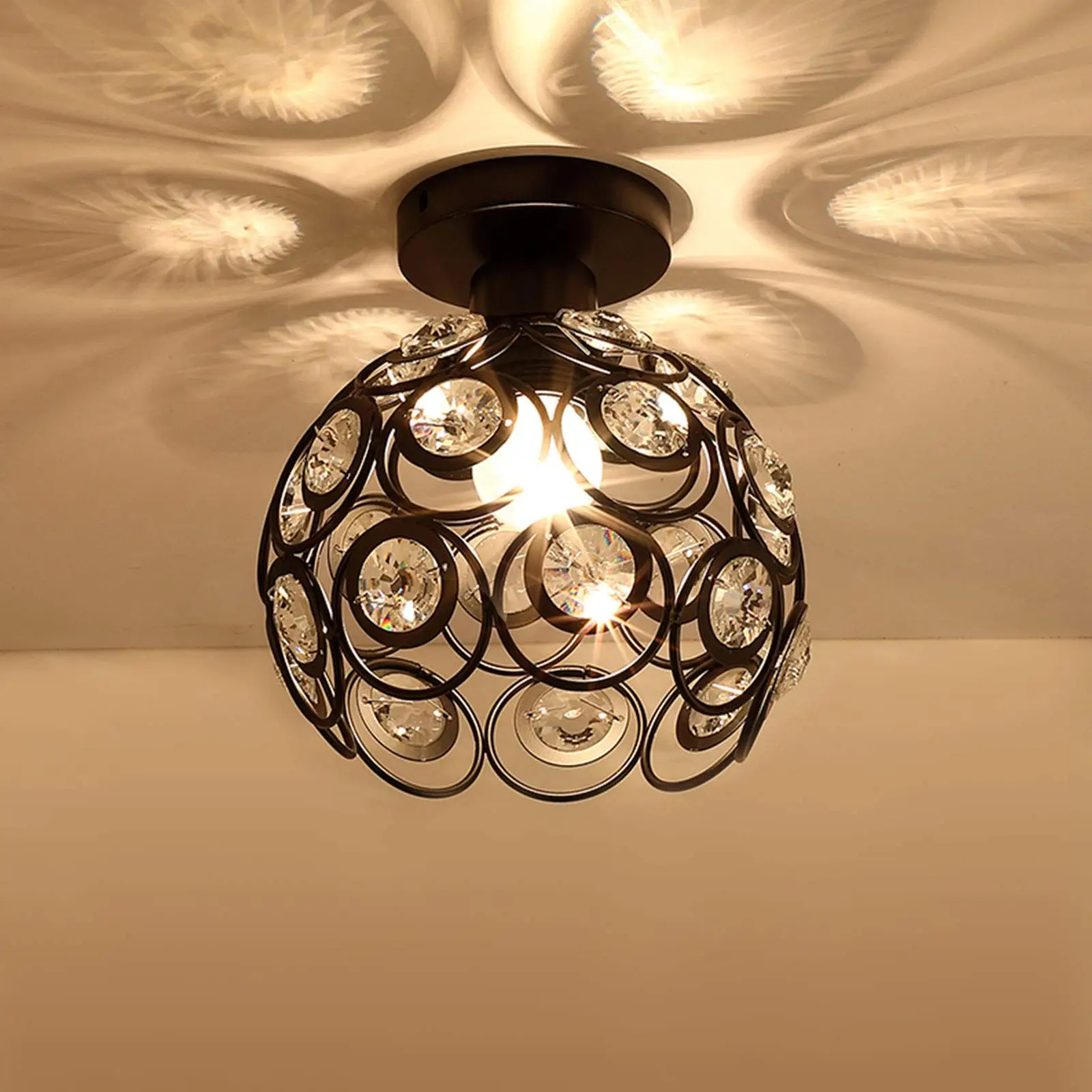 

Black Mini Chandelier Light Fixture, Crystal Ceiling Light, Semi Flush Mount Hallway Lights for Hallway Foyer Indoor Lighting