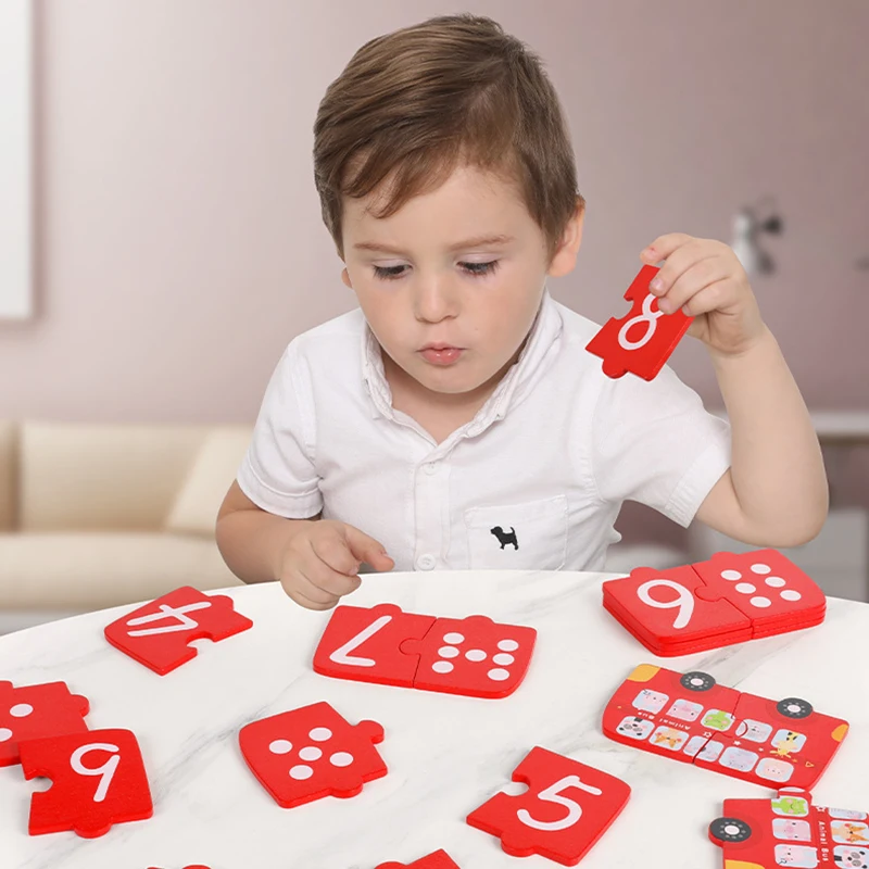 

Montessori Math Manipulatives Wooden Number Cognition Puzzle Board Kids Number Matching Car Toy Early Education Learning Playset