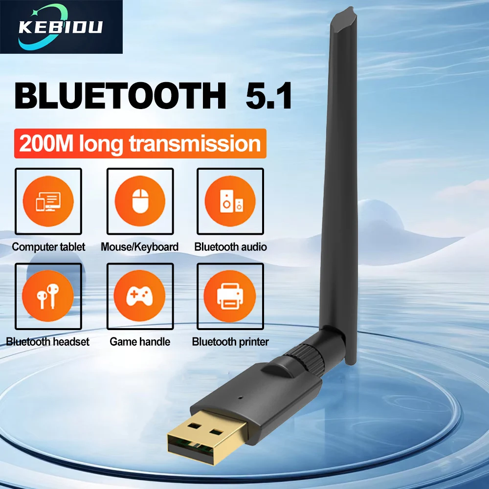 

USB-адаптер Bluetooth5.1, дальность действия 200 метров для Windows 7/8.1/10/11/Linux, клавиатура, мышь, Bluetooth-ключ, приемник, передатчик