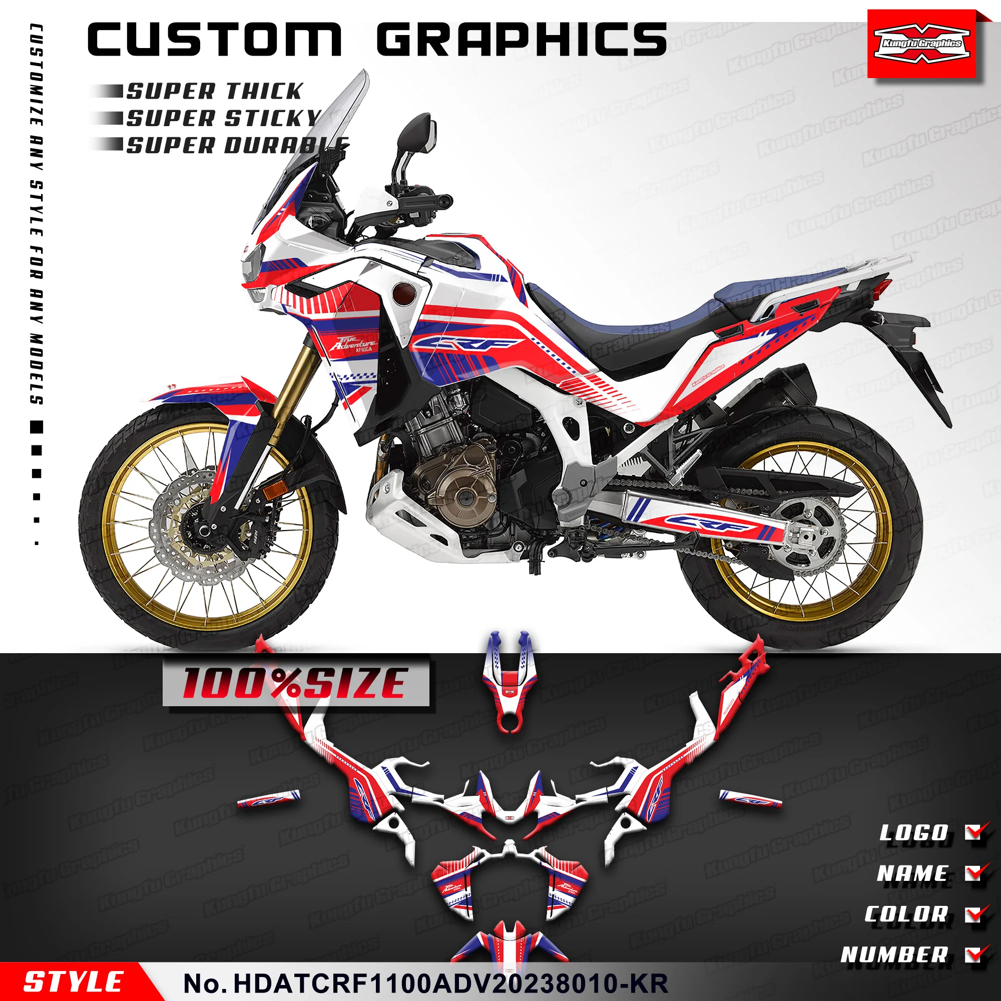 KUNGFU GRAPHICS Sticker Kit for Honda Africa Twin CRF1100L Adventure SPORTS ADV 2020-2023, HDATCRF1100ADV2023010-KR