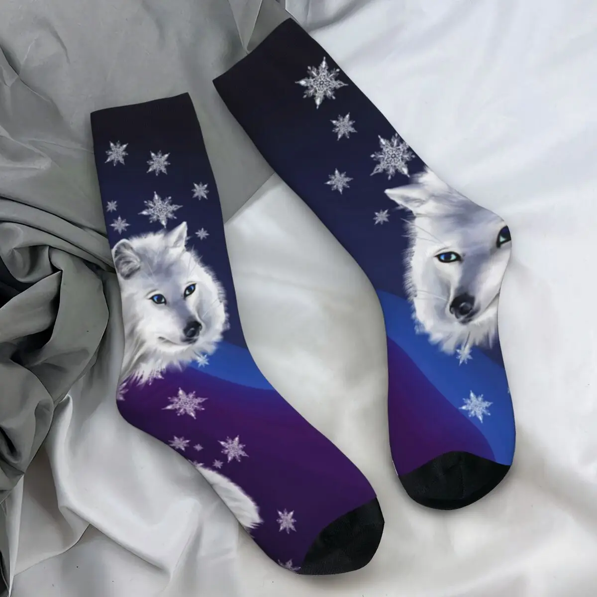 

White Wolf Socks Snow Print Leisure Stockings Couple Soft Outdoor Sports Socks Autumn Graphic Anti-Slip Socks