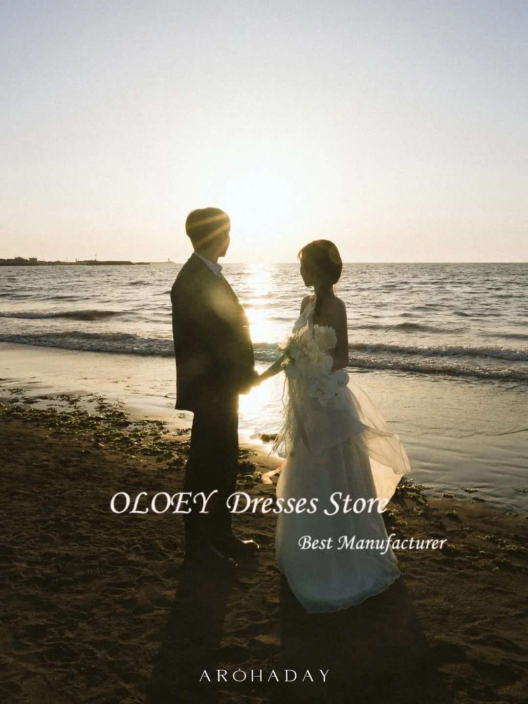 OLOEY เจ้าหญิงหวานใจเกาหลีชุดแต่งงานที่กำหนดเองจีบชั้นทูลเจ้าสาวถ่ายภาพชุดยาวชั้นชุดเจ้าสาว