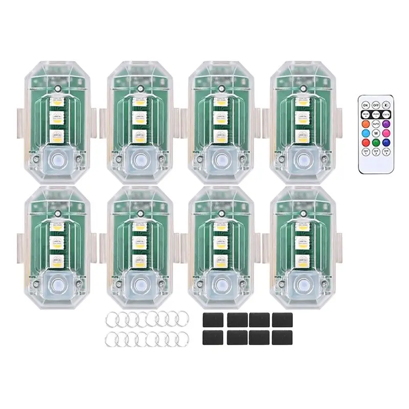 YANA50I USB Rechargeable 8PCS Wireless LED Strobe Lights With Remote Control, 350 Mah 8-Color High Brightness Waterproof
