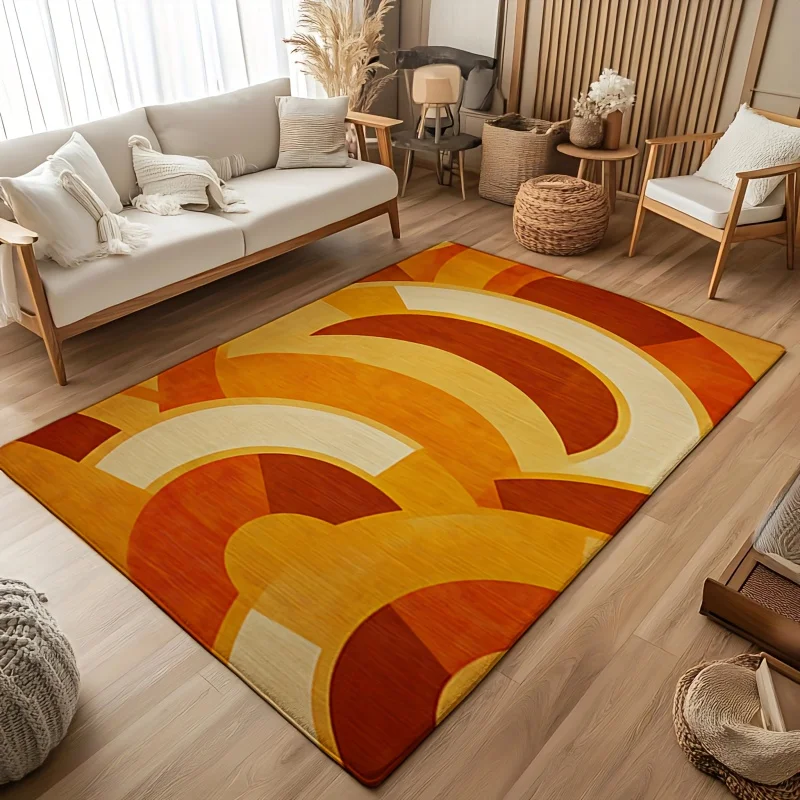 Modern Abstract Living Room Area Rug Polyester Indoor Carpet Mat Orange Yellow Decorative Home Decor for Sofa Furniture