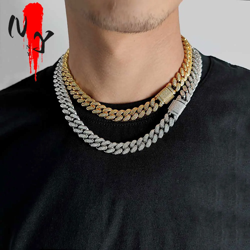 12MM Cuban Link Chain for Men Iced Out Men Bling Zircon Miami Cuban Chain Necklace Hip Hop Jewelry 16-24inch