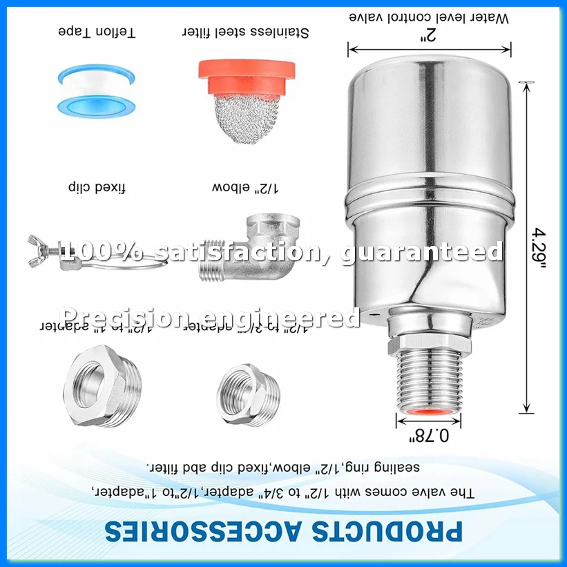 1/2inch 3/4inch 1inch Automatic Float Valve, 304 Stainless Steel Fully Automatic Water Level Control Float Valve, 1 Set-A55K
