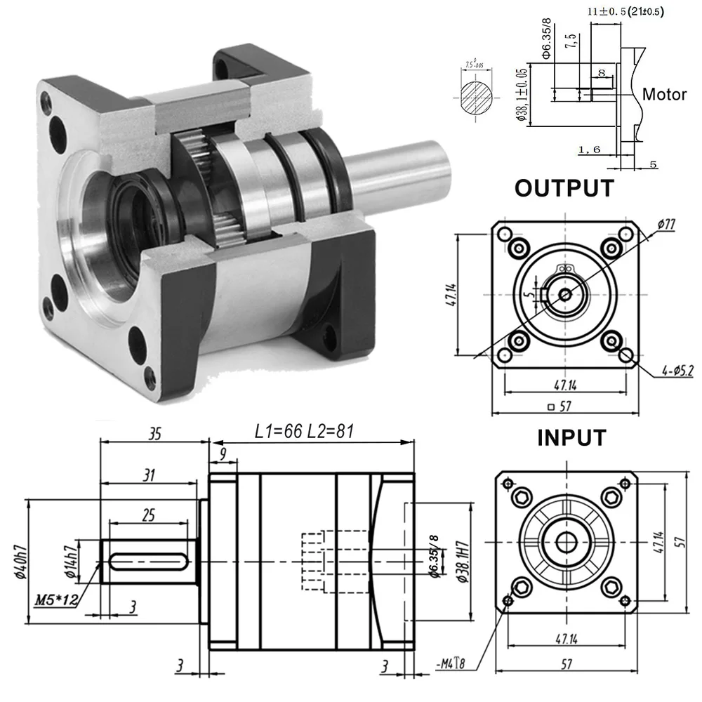 High Precision Nema23 Planetary Gearbox Gear Ratio 4:1,5:1,10:1~70:1 Reduction Gear for Nema23 Stepper Motor Reducer 4000rpm