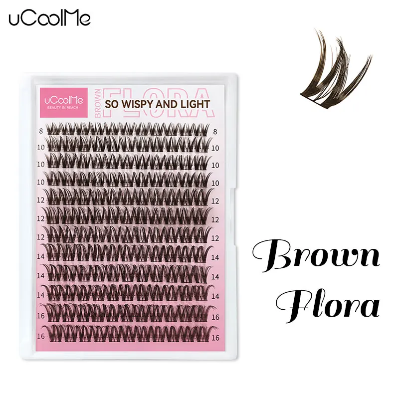 UCoolMe cils marron flore 0.05mm D Curl naturel vaporeux et léger 8-16mm segmenté cils grappe bricolage faux cils Extension