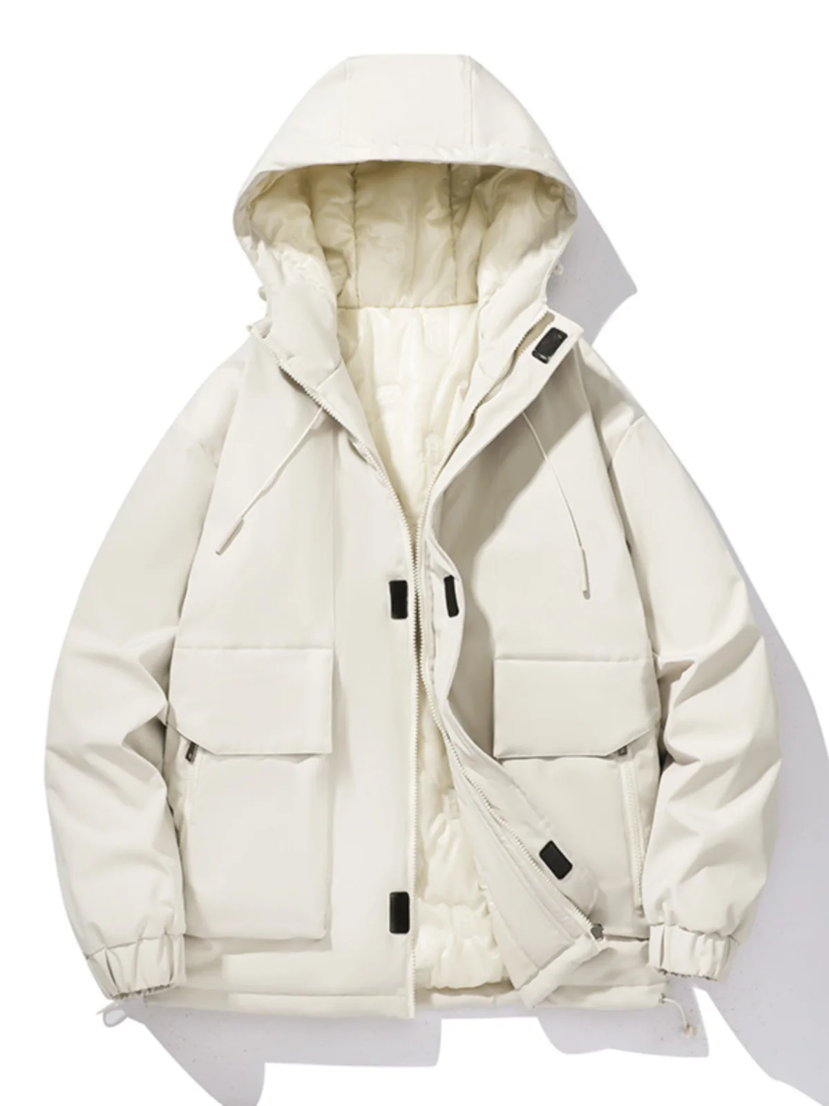 

Men's Thiened Cotton Jaet Hooded Warm Casual Oversize Winter Coat Youth Faion Urban Sle Long Sve Zipper Closure