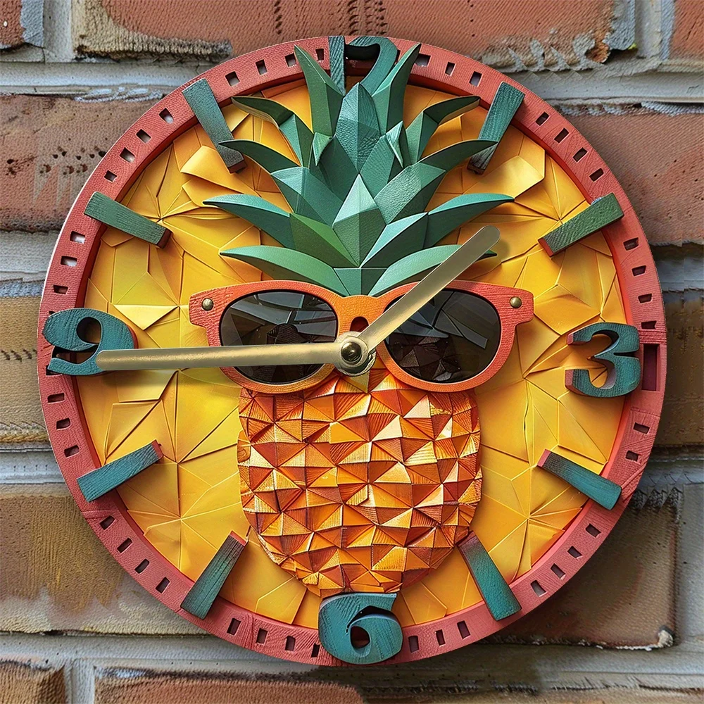 Pineapple with Sunglasses Silent Wall Clock, DIY Assembly Kit, 3D Effect Decorative Timepiece, Metal Art Set for Home Decor