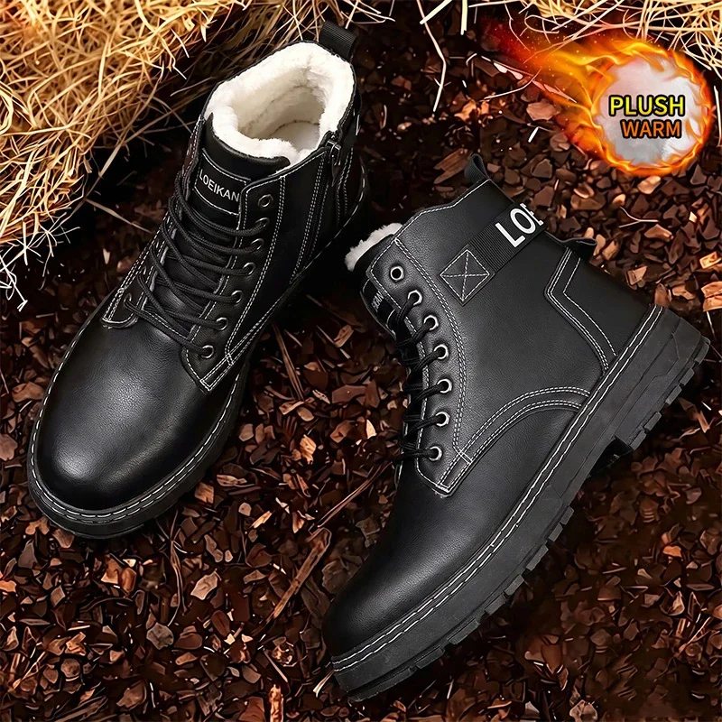 Herren-Winterstiefel mit warmem Fleece-Futter, strapazierfähigem Leder-Obermaterial, rutschfester Sohle und Schnürung, ideal für den täglichen Gebrauch und für Schnee im Freien. – Detail 3