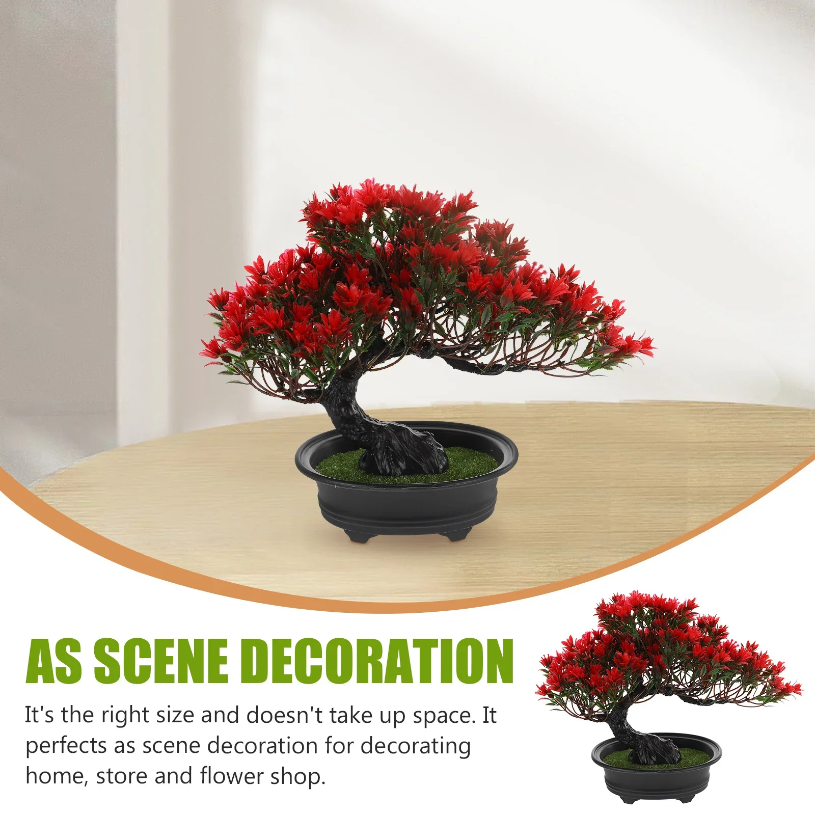 Realistischer künstlicher Miniatur-Bonsai-Baum aus roter Kiefer, immergrüne, pflegeleichte Kunstpflanze für die Dekoration von Schreibtischen und Regalen im Büro oder Zuhause. – Detail 22