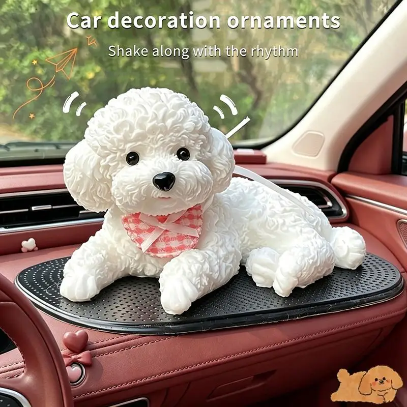 Car 3D Pet Figurines Teddy Dog Simulation Gadget With Anti Slip Pad Center Console Automobile Animal Decoration Accessories