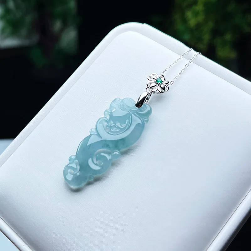 Jia Le/ Natural Jade Blue Water Imitation Ancient Zodiac Dragon Necklace Pendant Fashionable Personalized Men Women Couples Gift