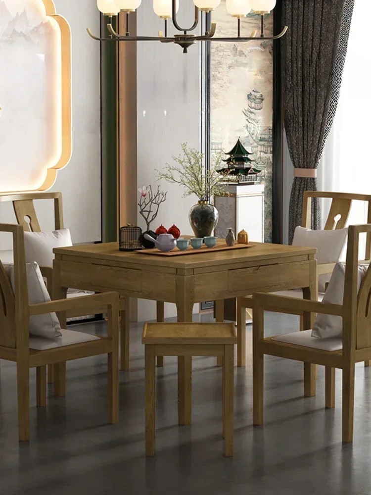 Four Seasons Solid Wood Mahjong Machine Mute Intelligent Automatic Rubber Wood Dining Table Dual-Use Mahjong Table