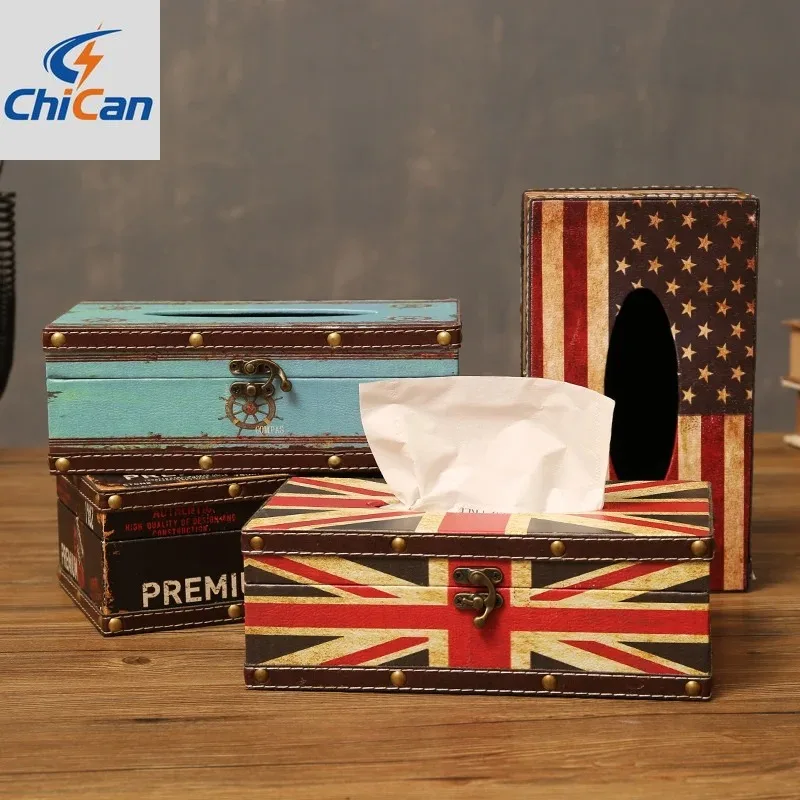 

【Hot】Vintage Tissue Box Industrial Style Paper Extraction Box American Chart Drum Personality Tissue Box Dining Table Leather Na