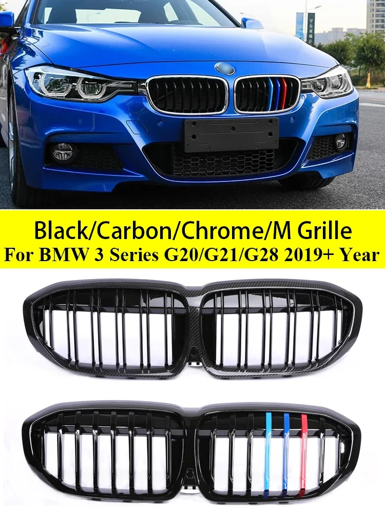 

For BMW 3 Series G20 G21 G28 2019-2023 Front Kidney Bumper Carbon Grills Gloss Black Racing Grille 316i 318i 320i Accessories