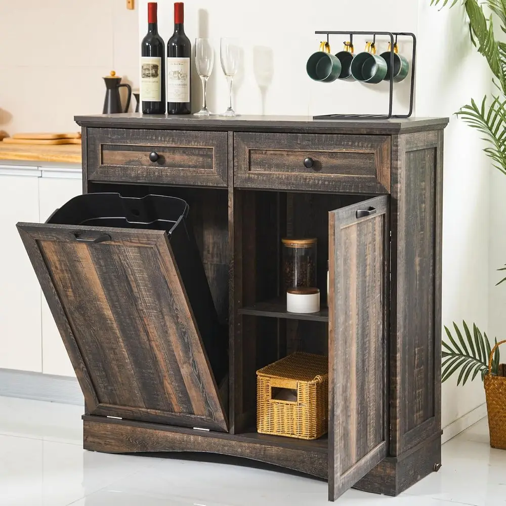 

13 Gallons Out Trash Cabinet Kitchen Waste Bins, Out Laundry Hamper Hidden Trash Cabinet Pet Proo Trash Can or Kitchen, Rustic B