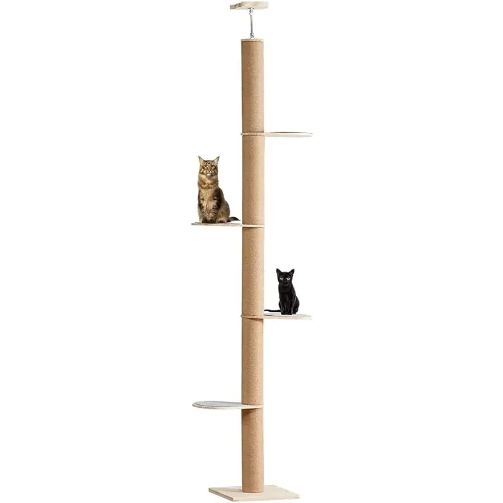 Cat Climbing Tower, Floor-to-Ceiling, 93.7-101.1Inch, Natural Sisal Rope Scratching Post,  101.2-108.6Inch, 108.7-115.4Inch