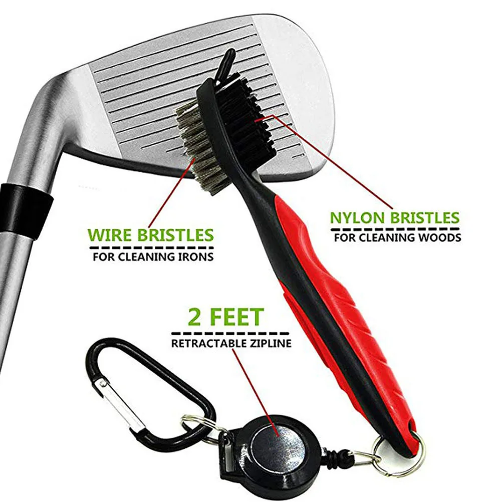 1Pcs Golf Cleaning Brush Retractable Zip-Line Stainless Steel Double Sided Club Groove Cleaner for Deep Groove Scrubbing