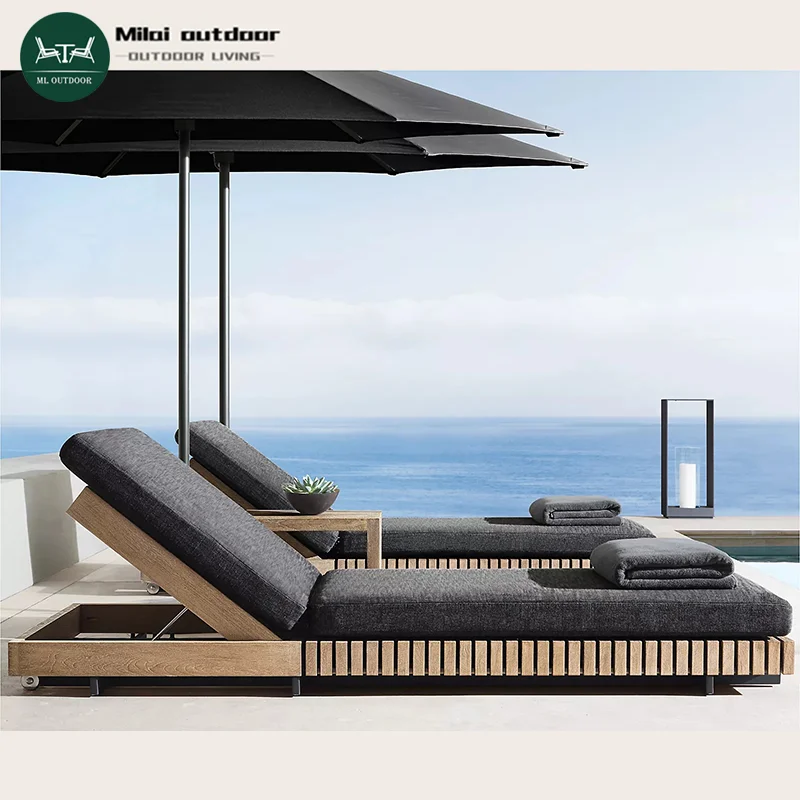 

Modern Garden Deck Chair Aluminum Outdoor Teak Wood Bed For Pool Terrace Hot Sale For Villa Hotels Sunbathing Factory Direct