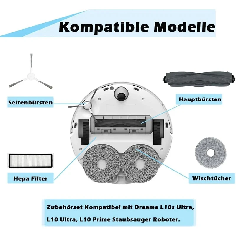 Dreame Bot L10 Prime / L10s Pro / L10 Pro, accesorios, cepillo lateral principal, filtro Hepa, paño de fregona, piezas de repuesto para robot