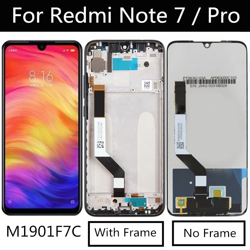 6.3  LCD For Xiaomi Redmi Note 7 Note7 PRO M1901F7G LCD Display Screen Touch Assembly Replacement