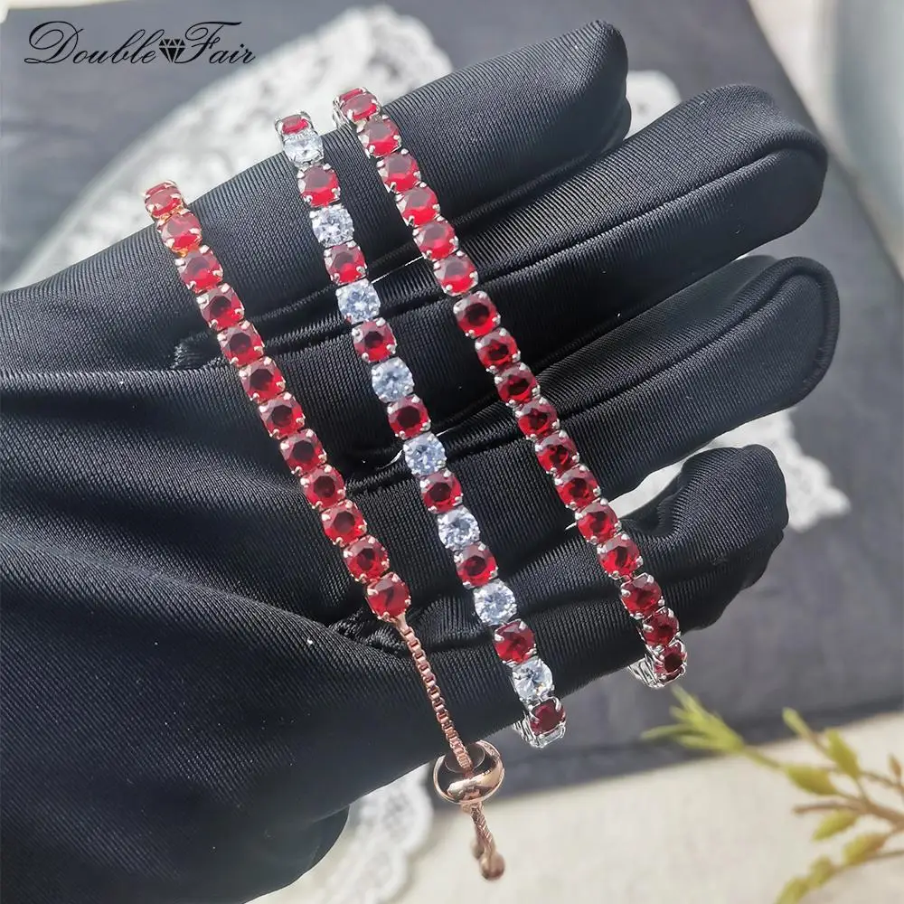 Designer Red Zirconia Short Tennis Bracelets for Women Men Dazzling Crystal Adjustable Chain on Hand Party Daily Gifts Jewelry