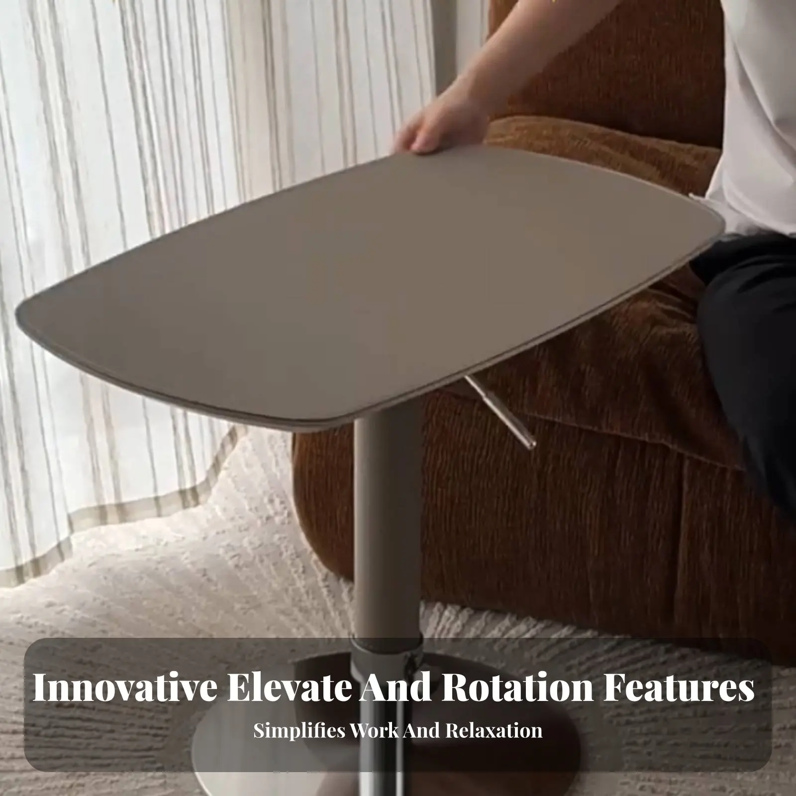 

Rotating elevatingTop Circular Table Italian Design Nightstand Height-Adjustable Space-Saving for Bedroom, Small Areas