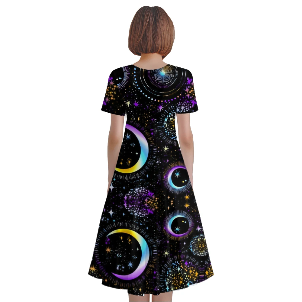 Summer Dress Galaxy Print Maxi Dress Fashion Women Stylish Party Dresses V Neck A-Line Girl Vestido Retro Dresses Retro Robe