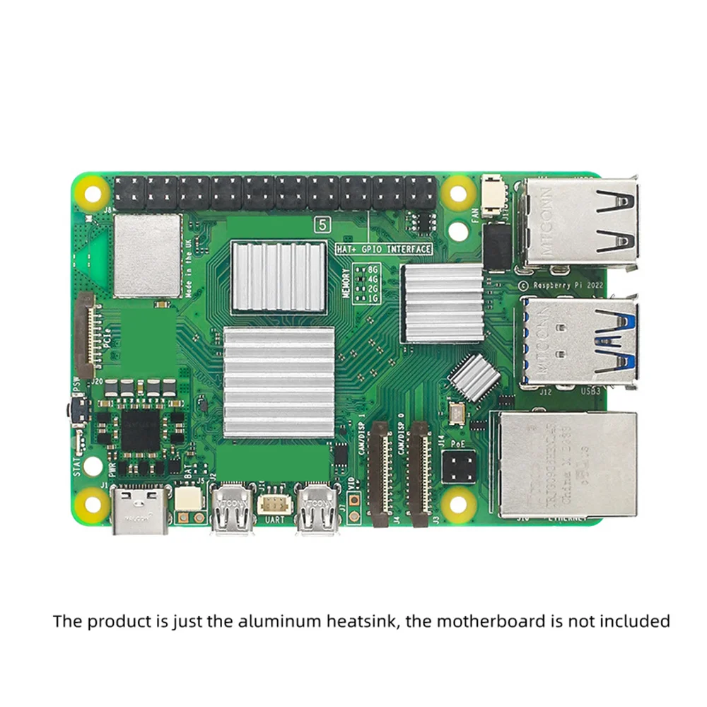 

Aluminum Heat Sink with Thermal Conductive Adhesive for Raspberry pi 5 Development Board Cooling