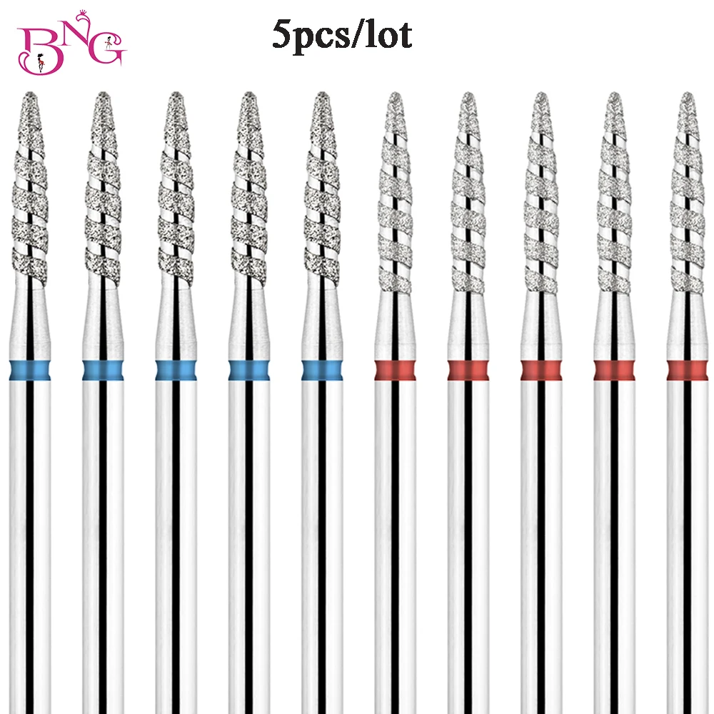 5Pcs/lot Diamond Nail Bits Tornado Flame Cuticle Drill Bit Pro Russian Electric File Bits for Nail Manicure and Pedicure 3/32\'\'