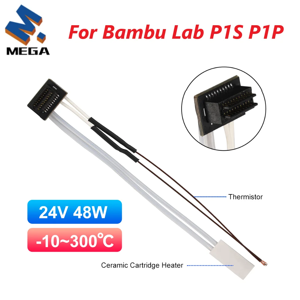 For Bambulab P1S Thermistor Bambu Lab P1P Bamboo Lab Heater 24v 48w Ceramic Cartridge Heater Temperature Sensor for Bambu Hotend