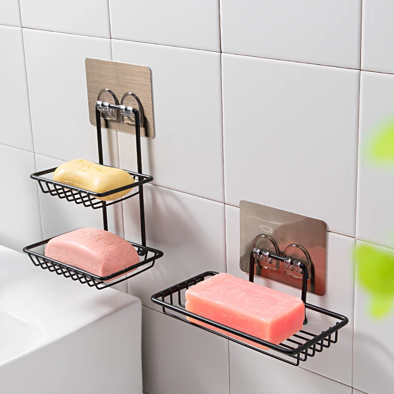 

High Quality Soap Rack Wall Mounted Soap Holder Stainless Steel Soap Sponge Dish Bathroom Accessories Soap Dishes Self Adhesive