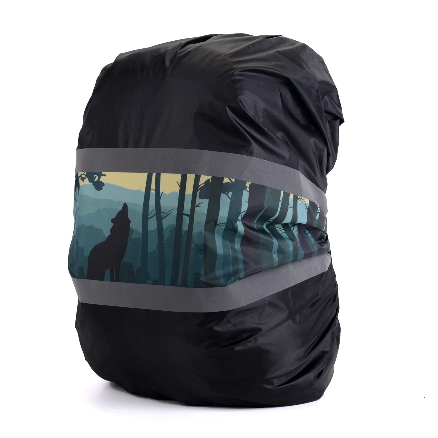 【P21】Partial Color Printed Backpack Waterproof Cover Night Travel Reflective Backpack Cover Hiking Dust Scratch Proof Cover