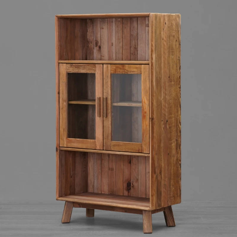 

Double-door glass cabinet, side-to-side storage wine cabinet against the wall