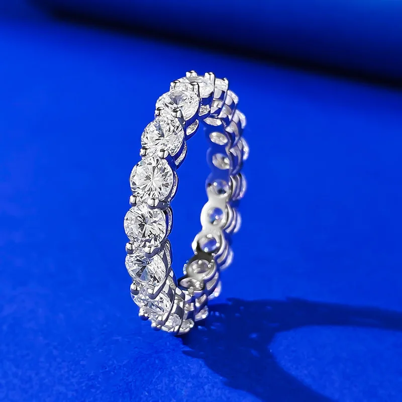 Eternity Lovers 4mm Lab Diamond Ring 925 Sterling Silver Wedding Band Rings for Women Men Engagement Promise Party Jewelry