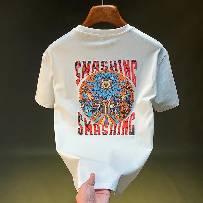 2025年夏用レトロプリントTシャツ、薄手、多用途、ファッショナブル、ハイエンド、トレンディ、カジュアル半袖トップス