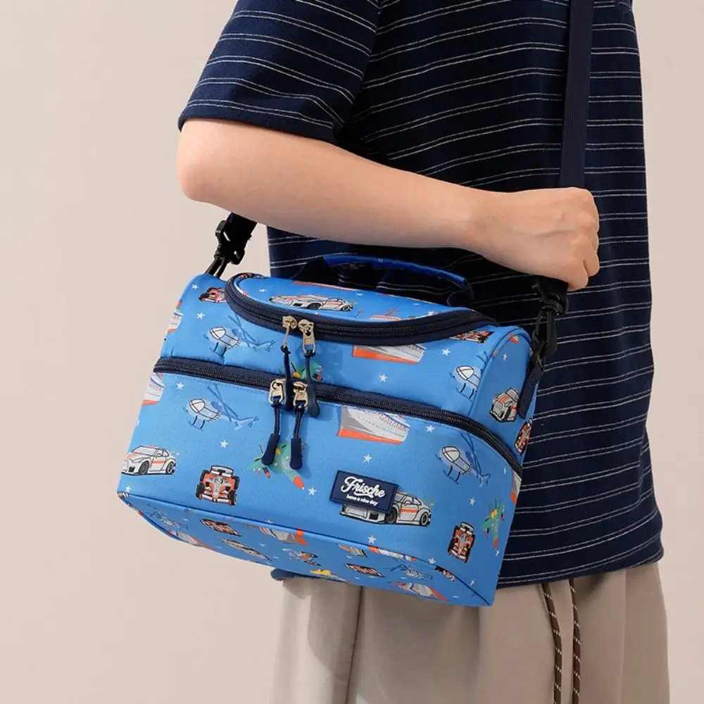 Double-layer Kids Lunch Bag Large Capacity Waterproof Insulated Lunch Box Cartoon Thickened Students Cooler Bag for Toddlers