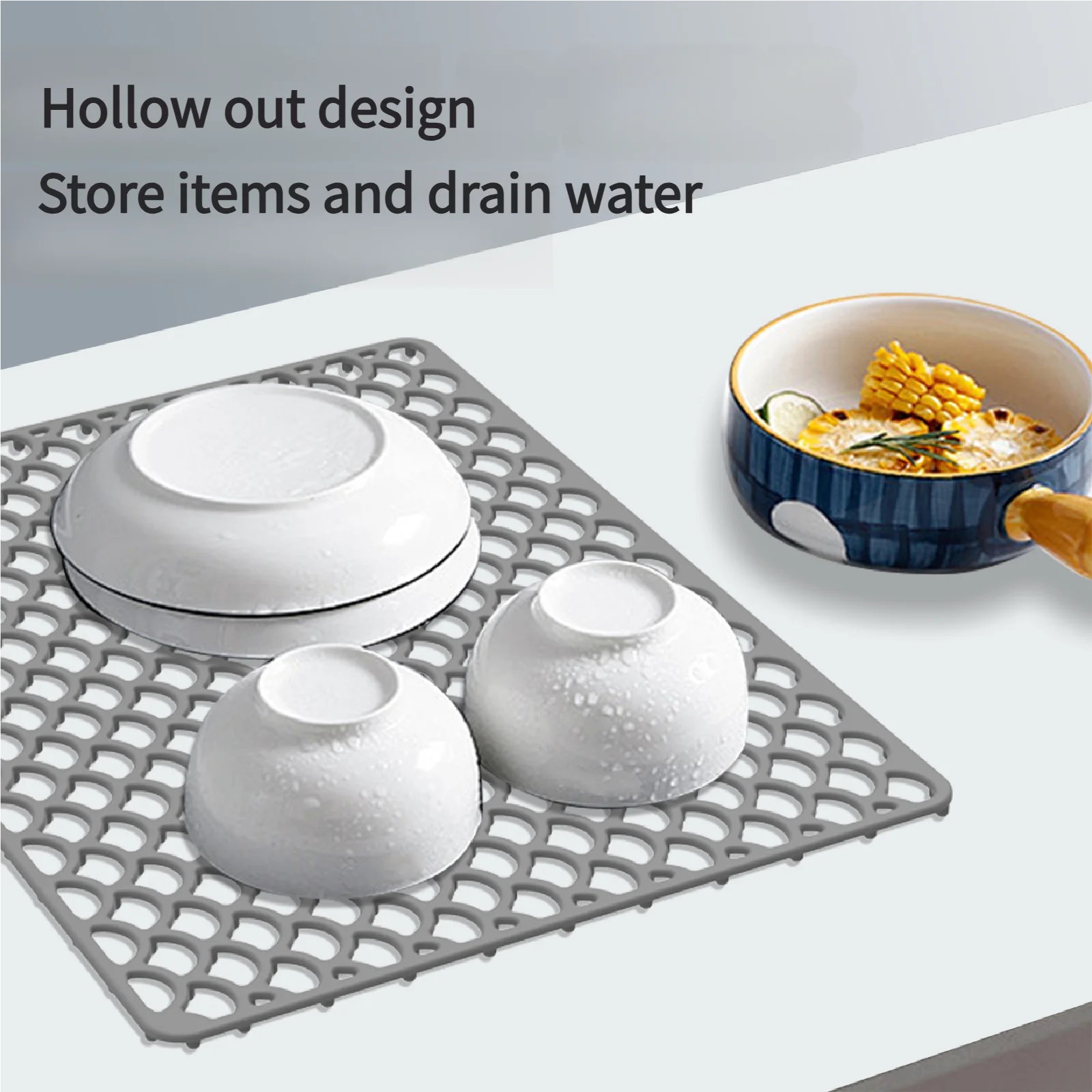 42/46CM Kitchen No holes Silicone Sink Bottom Scratch-resistant Protective pad, Perforated Water-draining Pad, Thickened Drying