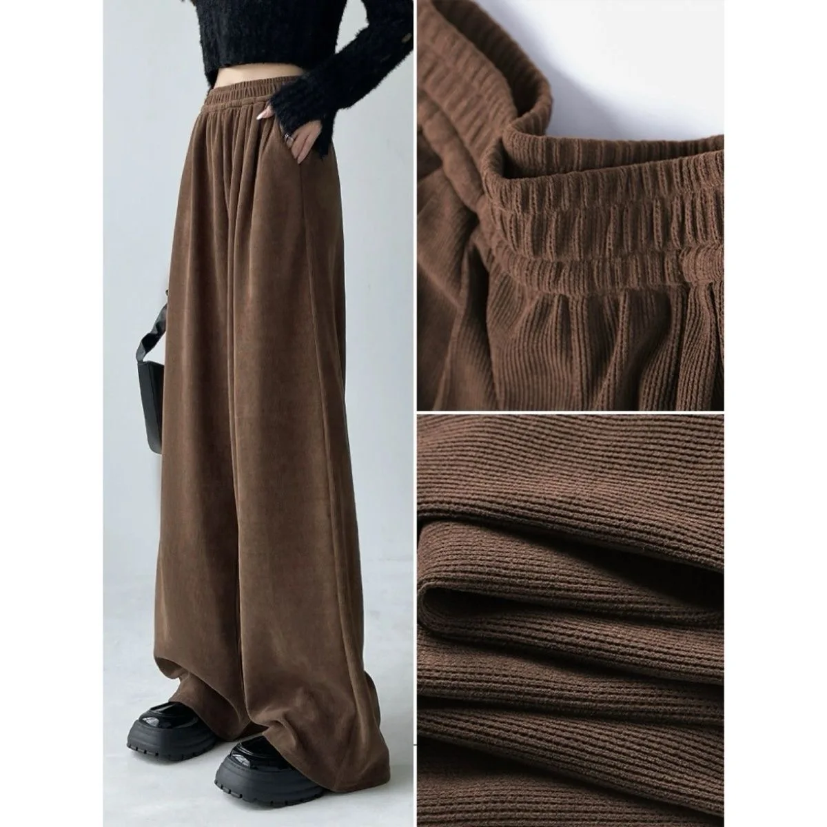 Corduroy Yamamoto Pants For Women Autumn Winter 2024 Thicken Baggy Wide Leg Coffee Pants Womens High Waist Sweatpants Trousers