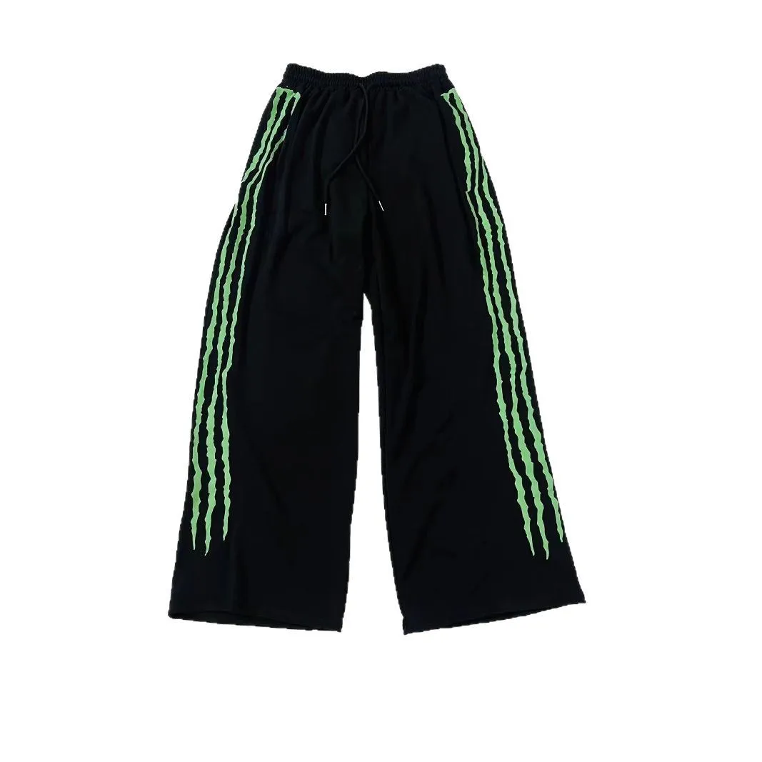 2025 ヨーロッパ系アメリカ人の足の形のヒップホップストリートラップ蛍光楽しいカジュアルルーズパンツ