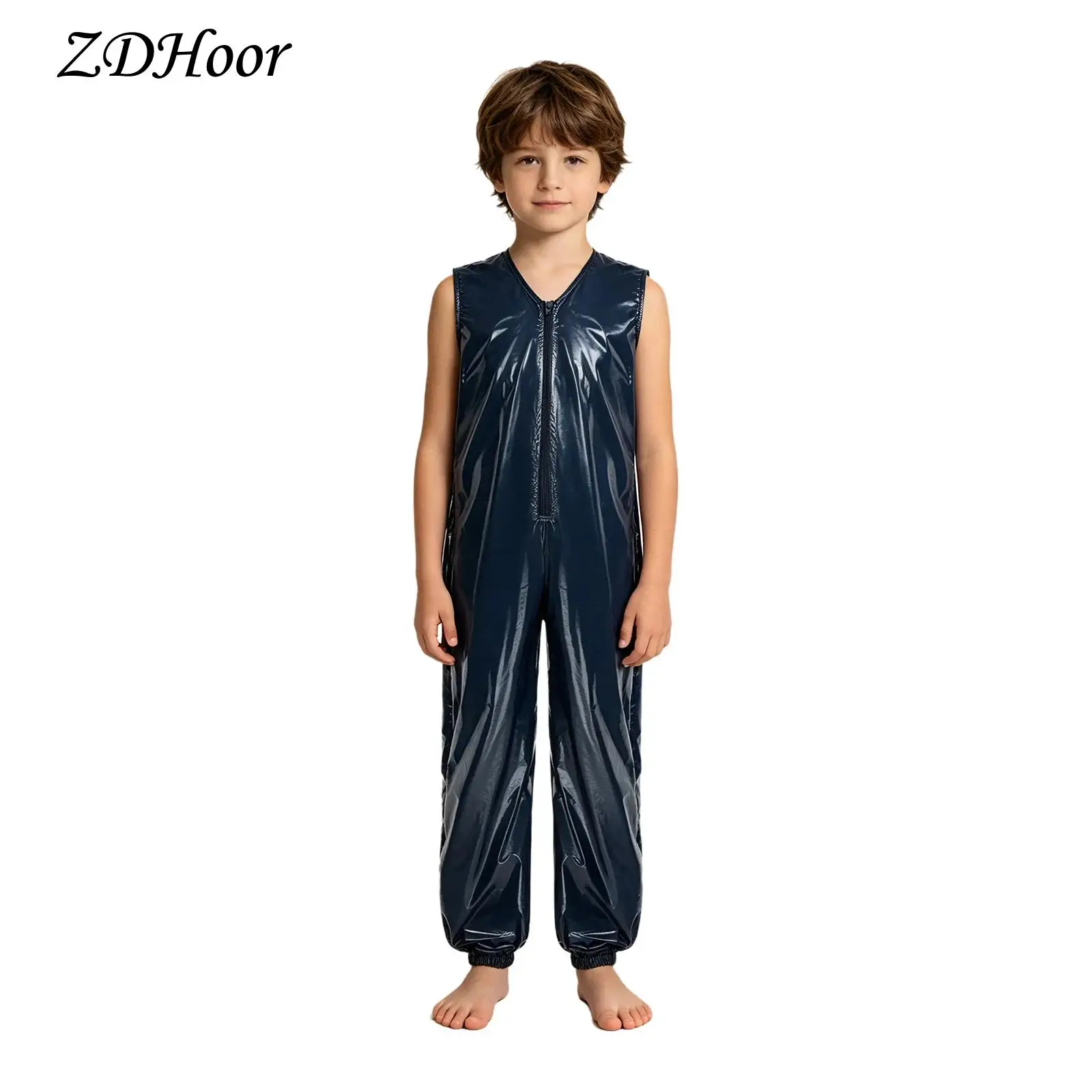 Kids Boys Girls Adaptive Jumpsuit Water Resistant Diaper Cover Bodysuit Sleeveless Zip-up Elastic Leg Opening Rompers