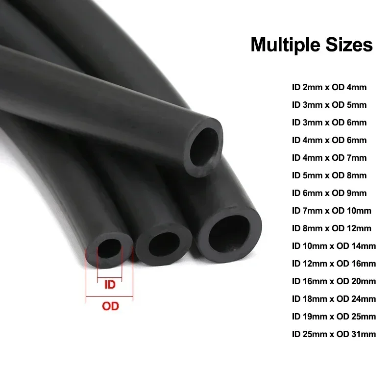 1Meter ID 2mm~32mm FKM Fluorine Rubber Tube Viton Tubing High Temperature/Oil/Chemical Corrosion Resistant Hose Auto Fuel Pipe